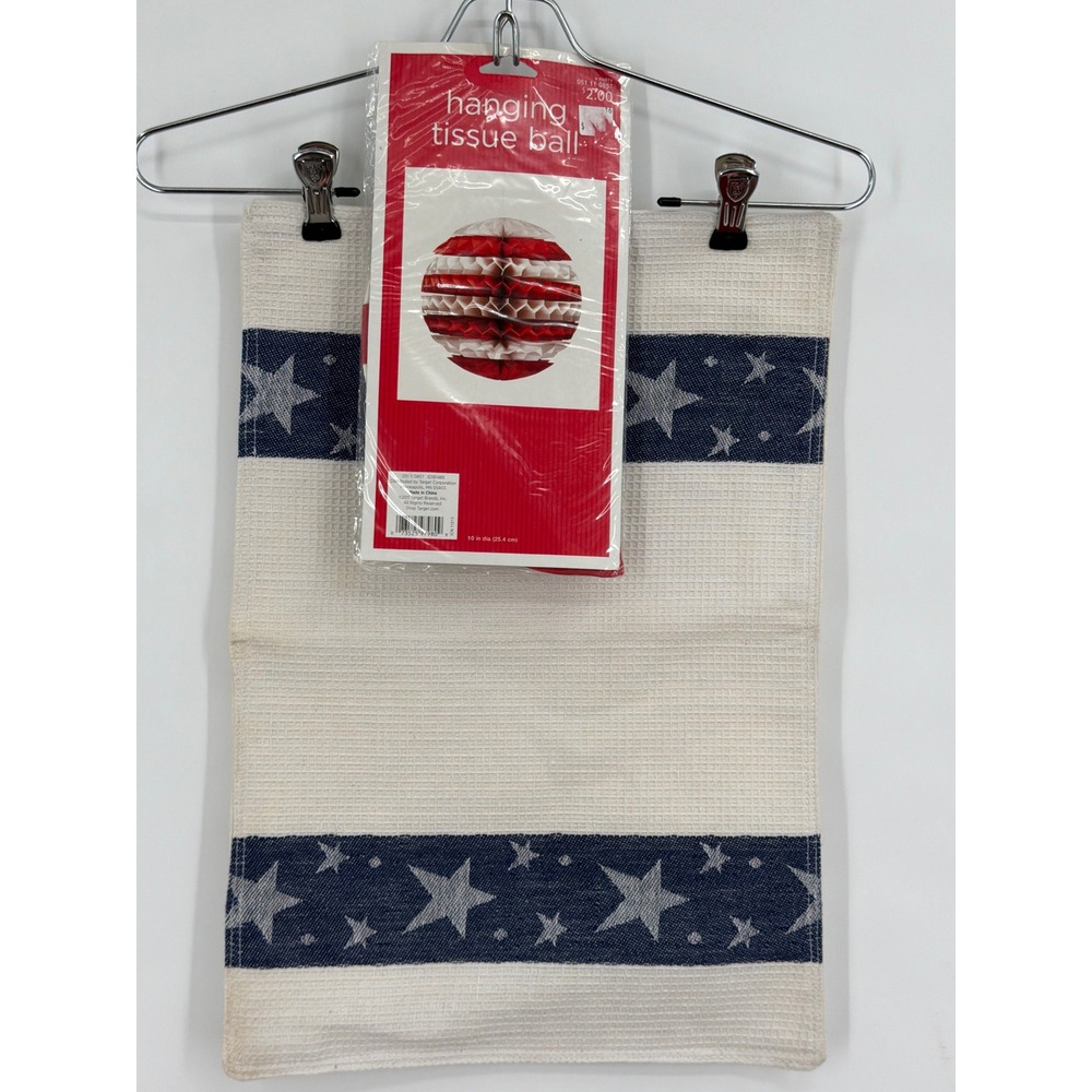 Patriotic Waffle Weave Placemat & Hanging Tissue Ball Decor Stars Stripes
July 4